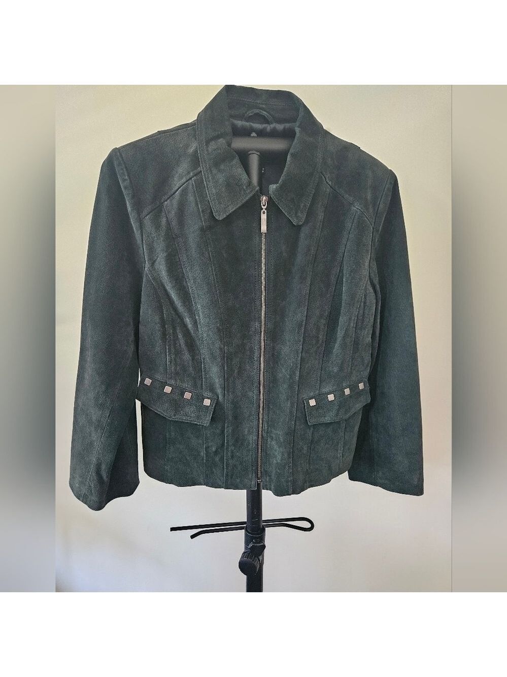 MONTANACO WOMEN'S GENUINE LEATHER (SUEDE) DARK GREEN ZIP-UP JACKET SIZE SMALL - Picture 6 of 13